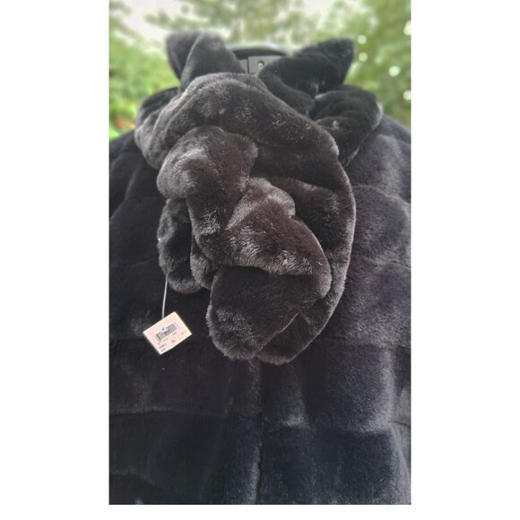 Joseph Ribkoff Black Faux 3/4 length Sleeve Fur Jacket and Scarf size 16 - Picture 5 of 9